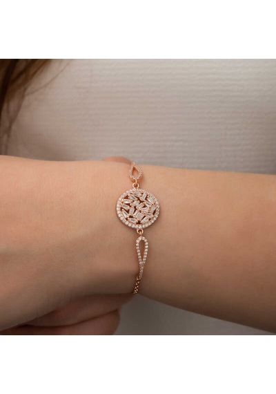 Kenpazar 925 Ayar Gümüş Rose Baget Taşlı Bileklik Gümüş