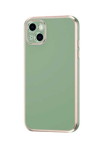 Noktaks - İphone 13 Uyumlu Kılıf Kenarları Parlak Altın Renkli Silikon Bark Kapak - Açık Yeşil - T20601
