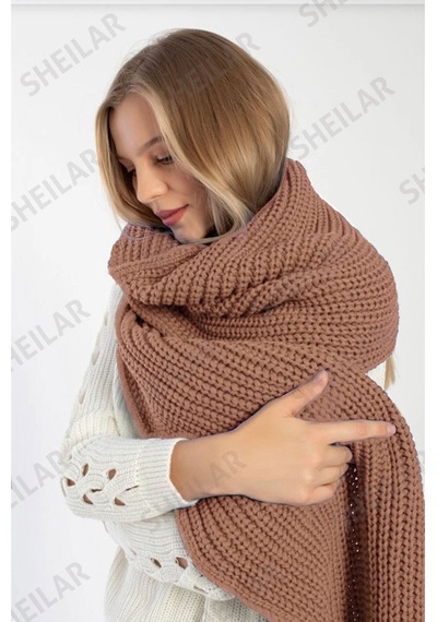 Sheilar Selanik Örgü Triko Omuz Şalı Camel Camel
