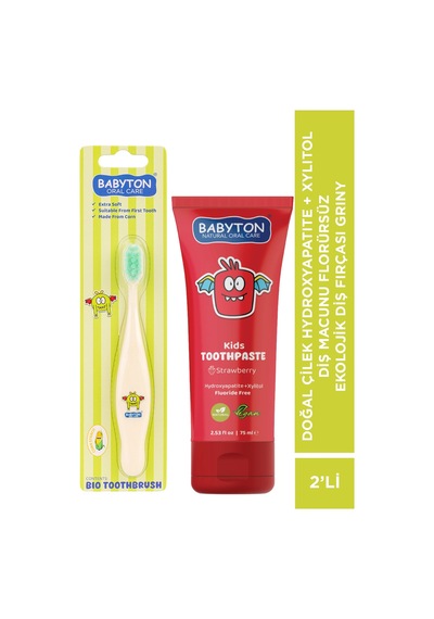 Set Çilek Hydroxyapatite + Xylitol Diş Macunu 75 Ml - Ekolojik Diş Fırçası Griny 2'li