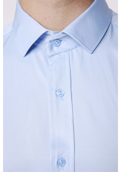 Tudors Modern Slim Fit Düz Saten Pamuklu Erkek Sax Mavi Gömlek-23057-sax Mavi Saks Mavisi