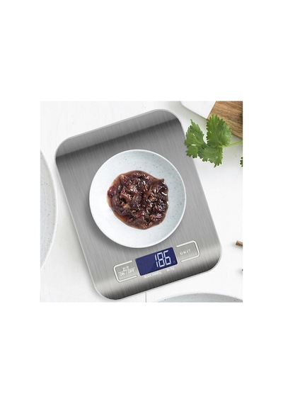 Platin Mutfak Terazisi Dijital Tartı Hassas Lcd Ekranlı 5 Kg Pil Hediyeli Gümüş