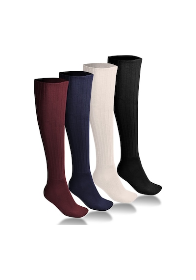 Socks 4 Çift Dizaltı Kışlık Kadın Çizme Bot Yünlü Uyku Çorabı Soft Touch Bordo İndigo Siyah Beyaz