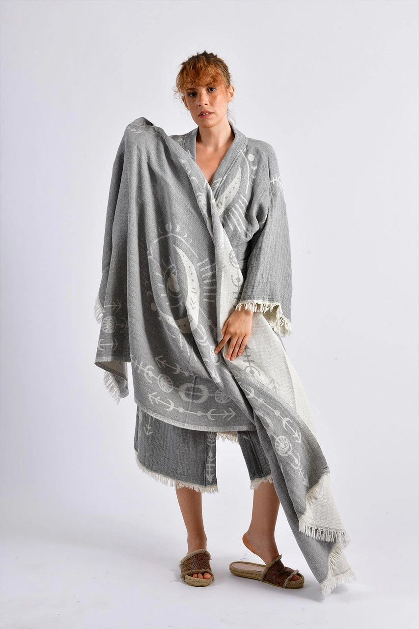 Brandsmithshop Gri Crescent Eye Kimono& Peştamal Set Çok Renkli