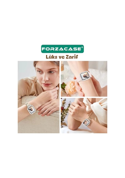 Forzacase Apple Watch 49mm İle Uyumlu Elmas Taşlı Ekran Koruyuculu Plastik Kılıf Şeffaf - Fc1010