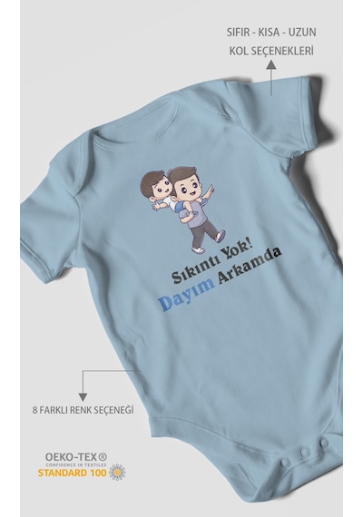 Sıkıntı Yok Dayım Arkamda Baskılı Bebek Zıbını Çıtçıtlı Body %100 Pamuk Kısa Kol Bebe Mavisi