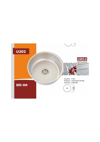 Ekosan K - 40 Yuvarlak Paslanmaz Eviye + Sifon