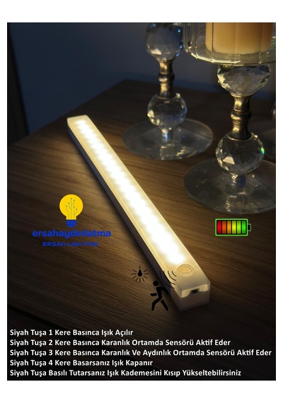 Hareket Sensörlü Şarjlı Led Lamba 30 Cm Gün Işığı