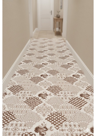 Villadia Home Textile Kaymaz Taban Modern Desen Halı Yolluk Leke Tutmaz Kolay Temizlenir Koridor Salon Yatak Mutfak Odası Vd1101bej Bej