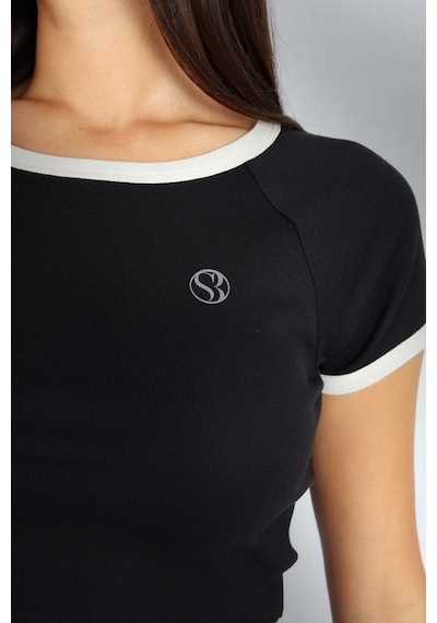 Soft&Basic Regular Fit Crop Basic Kadın T-shirt Siyah