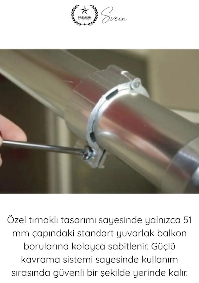 Çamaşıraskı Alüminyum Balkon Çamaşır Askılığı Takılabilir Küpeşte Kurutmalık Yuvarlak Boru Uyumlu P Çok Renkli