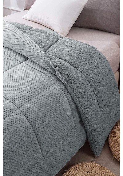 Ultra Yumuşak Tek Kişilik Çift Taraflı Wellsoft Peluş Yorgan Yıkanabilir 160x220 Gri Gri