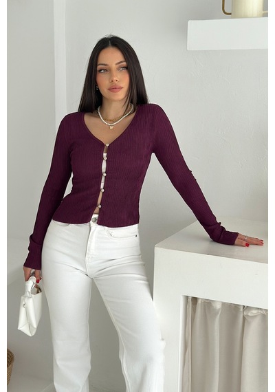 Noa & Noa Kadın Düğme Detaylı Fit Triko Bluz Zarif & Modern Stil Bordo Noa & Noa Kadın Düğme Detaylı Fit Triko Bluz Zarif & Modern Stil Bordo