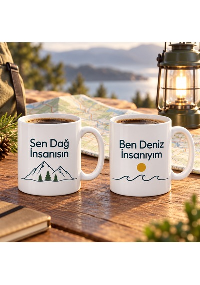 Dağ İnsanı Ve Deniz İnsanı 2'li Porselen Kupa Seti - Model 388 Çok Renkli