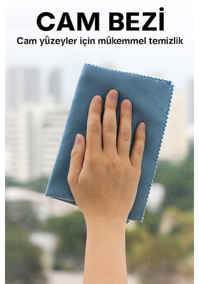 Nobera 45x50 Cam Bezi %100 Mikrofiber, Toz & Tüy Bırakmaz, Mop Uyumlu Bez 1 Adet Açık Gri