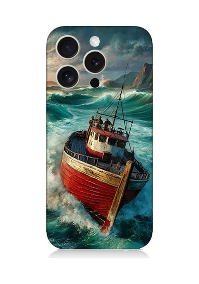 Apple Uyumlu iPhone 15 Pro Max Kırmızı Gemi Desenli Silikon Kılıf Silikon