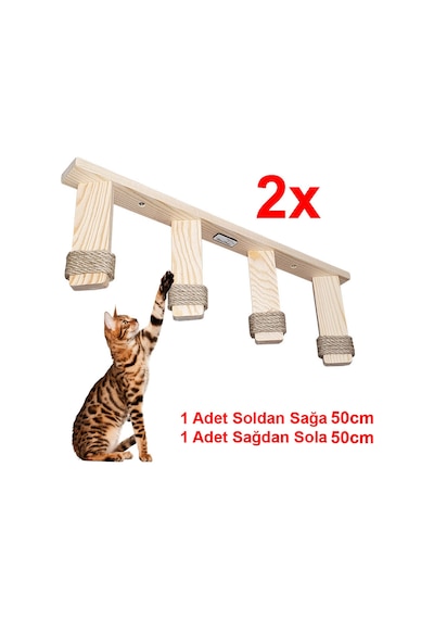 10 Parça Doğal Ahşap Duvar Kedi Oyun Merdiveni Seti Köprü SET1