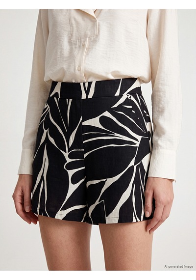 Lcw Everyday Siyah Loose Fit Desenli Kadın Şort