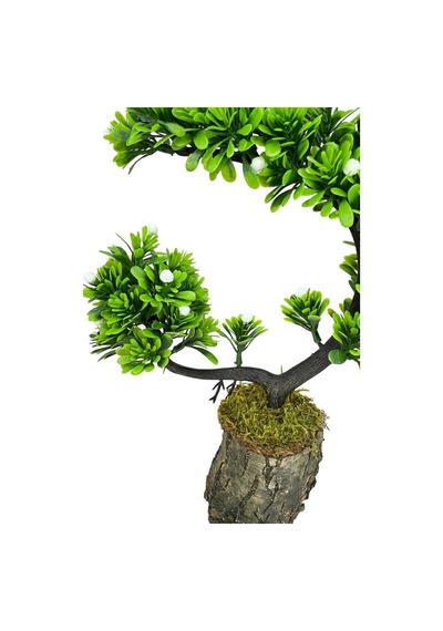 Yapay Çiçek Bonsai Ağacı Kütük Saksıda Beyaz Tomurcuklu Hilal Model Dekoratif Yapay Ağaç Bonzai 30 20 Cm