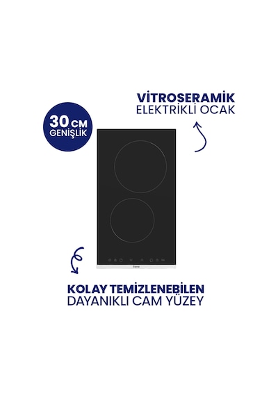 Ferre ES231+D036 Elektrikli Vitroseramik Aspiratörlü 2'li Ankastre Set Siyah