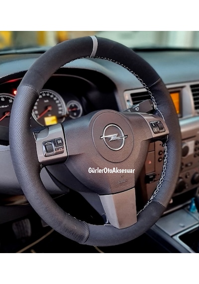 Opel Astra H Dikme Direksiyon Kılıfı Noktalı-Alkantra Gri Yüzüklü