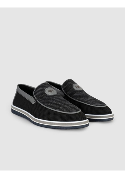 Cabani Triko Detaylı Siyah Erkek Loafer