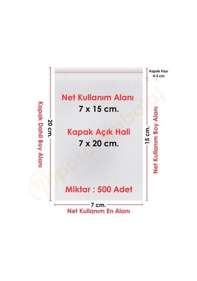 7x15+5 Cm. 7x20 500 Adet Şeffaf Bantlı Yapışkanlı Opp Poşet