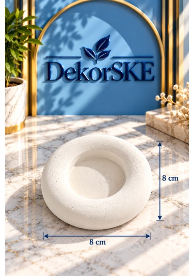 Dekorske - Taş Tozu Yuvarlak Tealight Mumluk - 8x8 Cm - El Yapımı Dekoratif Mumluk Ve Şık Ev Dekoru Beyaz