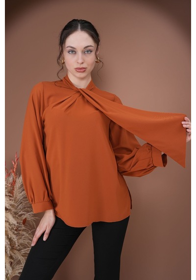 Rima Elegance Bağlamalı Bluz Kahverengi