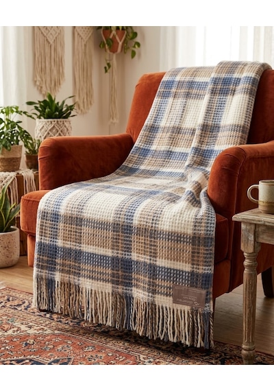Dinarsu Cozy Life Pamuklu Skoç Battaniye 130 X 170 Cm Plaid İndigo