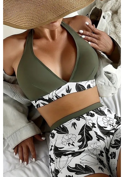 Angelsin Baskılı Bikini Üstü Çıkartılabilir Kaplı Çok Renkli