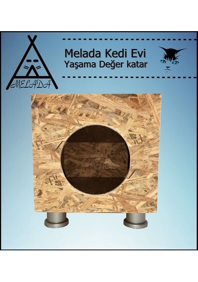 Melada Kedi Evi Dış Ortam Uygun Ahşap Kedi Evi Osb Plastik Ayak 40x40x30 Cm