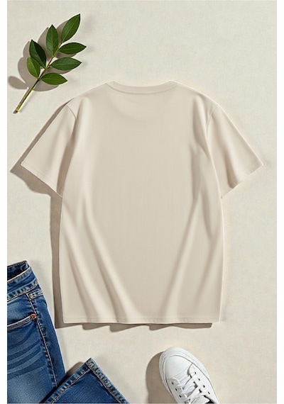 Uyguntarz Unisex Tüy Baskılı T-shirt Bej