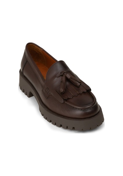 Deery Kadın Hakiki Deri Kahverengi Püsküllü Loafer - 02033zkhvc03