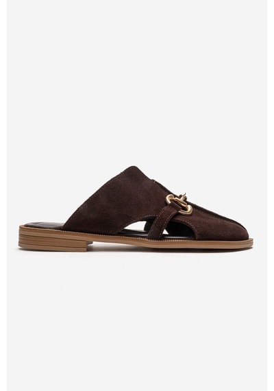 Luvishoes Favor Kahverengi Süet Hakiki Deri Önü Kapalı Kadın Terlik