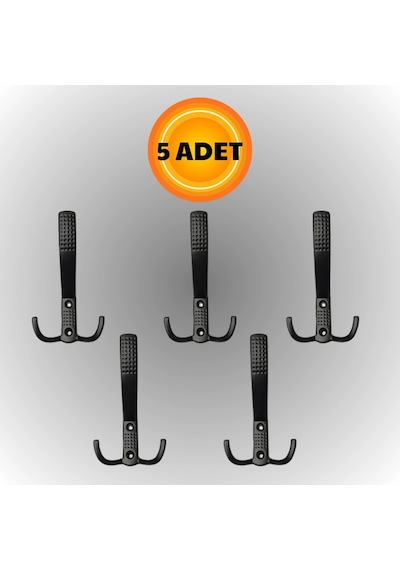 Uzun Noktalı Metal Askı Şık Portmanto Askılık Dolap Mobilya Askısı Vidalar Dahil 5 Adet Siyah