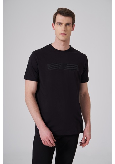 Morven Erkek Siyah Trend Baskılı Bisiklet Yaka Dinamik Fit T-shirt 26ys018009001 Siyah