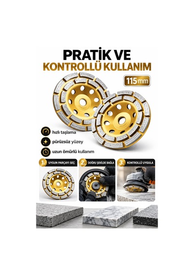 Çift Sıra 115 Mm Elmas Mermer Silme Diski Avuç Taşlama