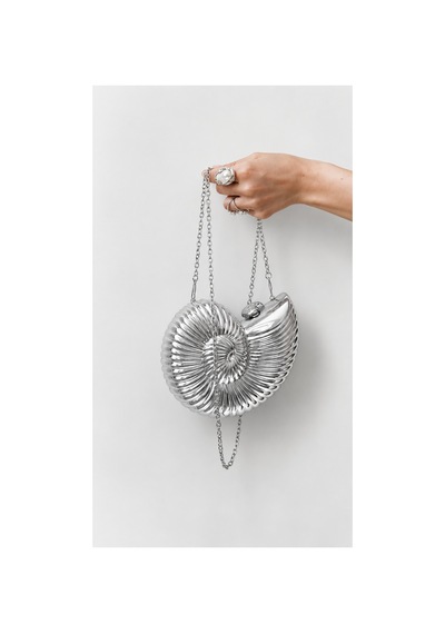 Aylesh Gümüş Abiye Çanta Deniz Kabuğu Tasarımlı Zincir Askılı Clutch El Ve Omuz Çantası Gümüş Gümüş