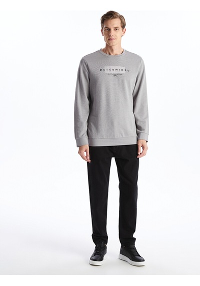 Lcwaıkıkı Classic Gri Bisiklet Yaka Uzun Kollu Baskılı Erkek Sweatshirt