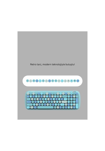 Kablosuz Retro Klavye Ve Mouse Seti 104 Tuşlu Sevimli Tasarım - Karbul4505-2842 Renkli