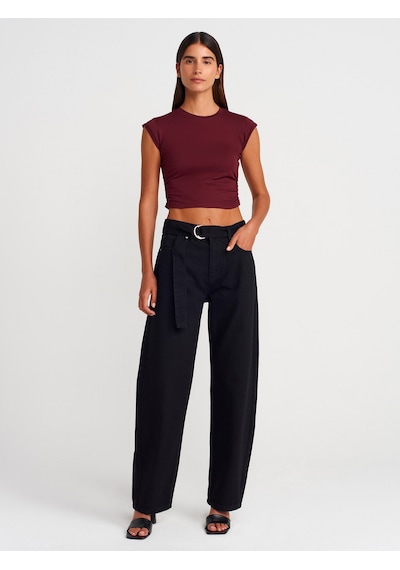 Dilvin 30899 Yanları Büzgü Detaylı Top-bordo Bordo
