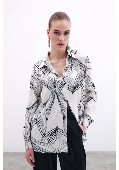 Sateen Desenli Saten Gömlek - Siyah-135861 Siyah