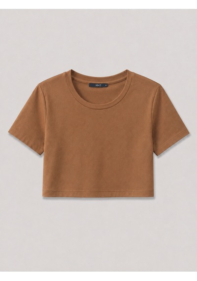 Xint Camel Regular Fit Bisiklet Yaka Pamuklu Modal Crop 602268