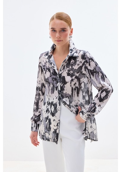 Sateen Desenli Düz Kesim Gömlek - Siyah-136802 Siyah