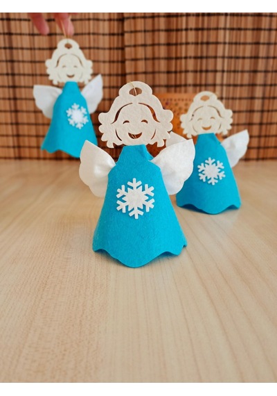 Mavi Keçe Melek Figürü Yılbaşı Süsü - 3'lü Set Kendin Yap Mini Etkinlik