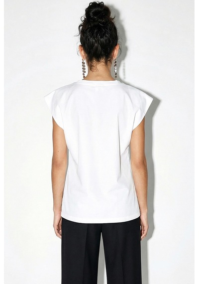Shade Kadın Taş İşlemeli Vatkalı Omuz Detaylı Pamuk T-shirt 1075 60286066 - Beyaz L