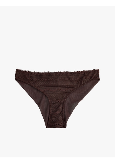 Koton Normal Bel Rahat Kalıp Dantelli Brief Külot Kahverengi 7wlk30065mk Kahve