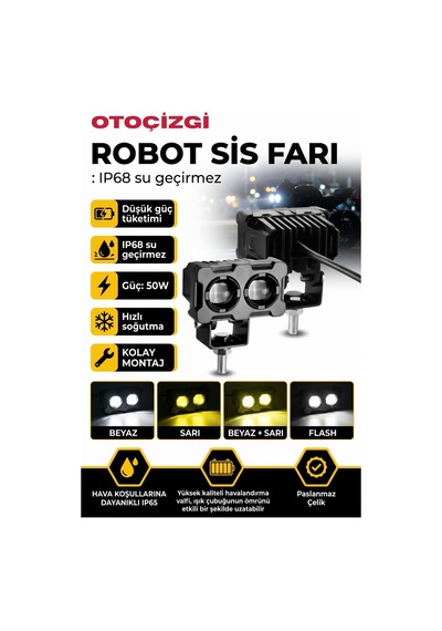 Robot Sis Farı Çift Renk Sarı-beyaz Araç Motosiklet Off Road Led Lamba 50w Metal 2 Adet