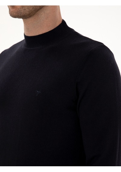Cacharel Lacivert Slim Fit Pamuk Karışımlı Çeyrek Balıkçı Yaka Basic Triko Kazak